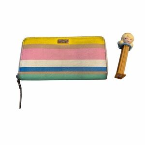 Kate‎ Spade Rainbow Stripe Zip Around Wallet Leather Multicolor